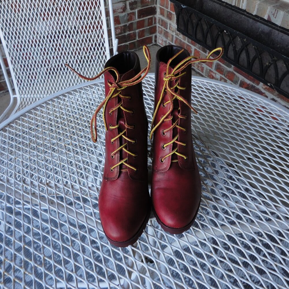 TIMBERLAND "Allington" Red Leather Block Heel Lace Up Boots Size 6.5